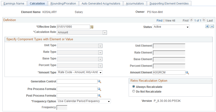 Earnings - Calculation page