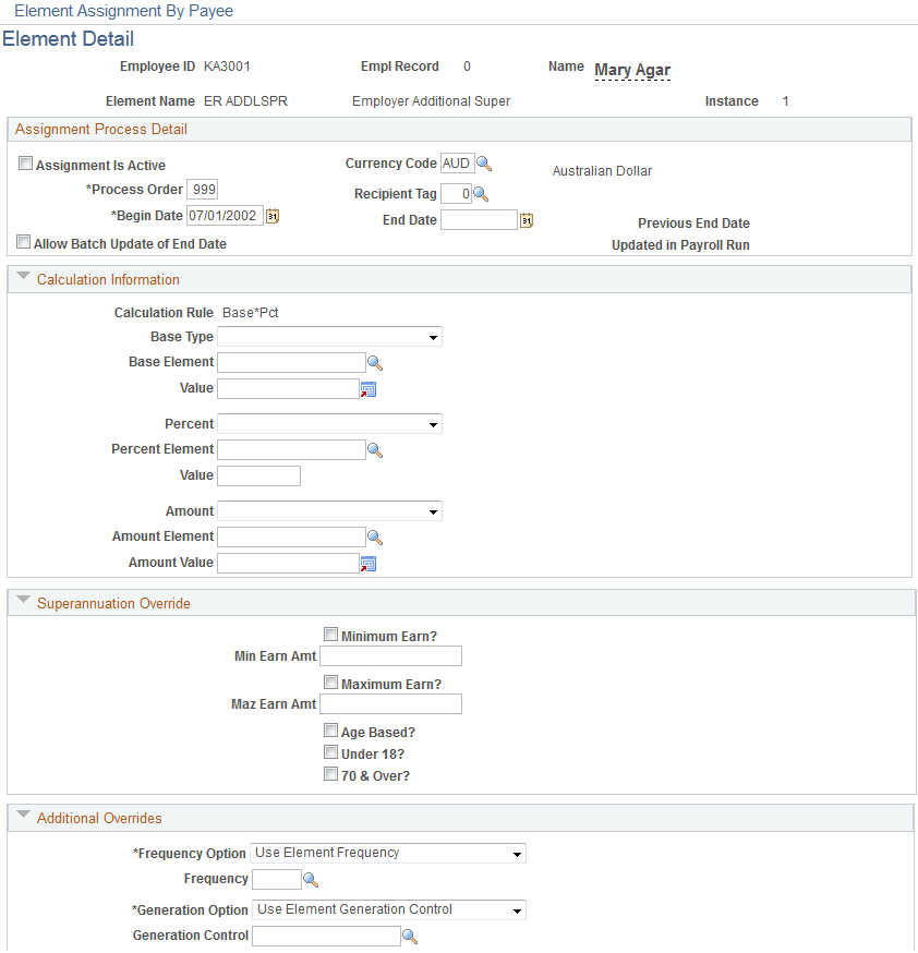 Example of Element Detail page