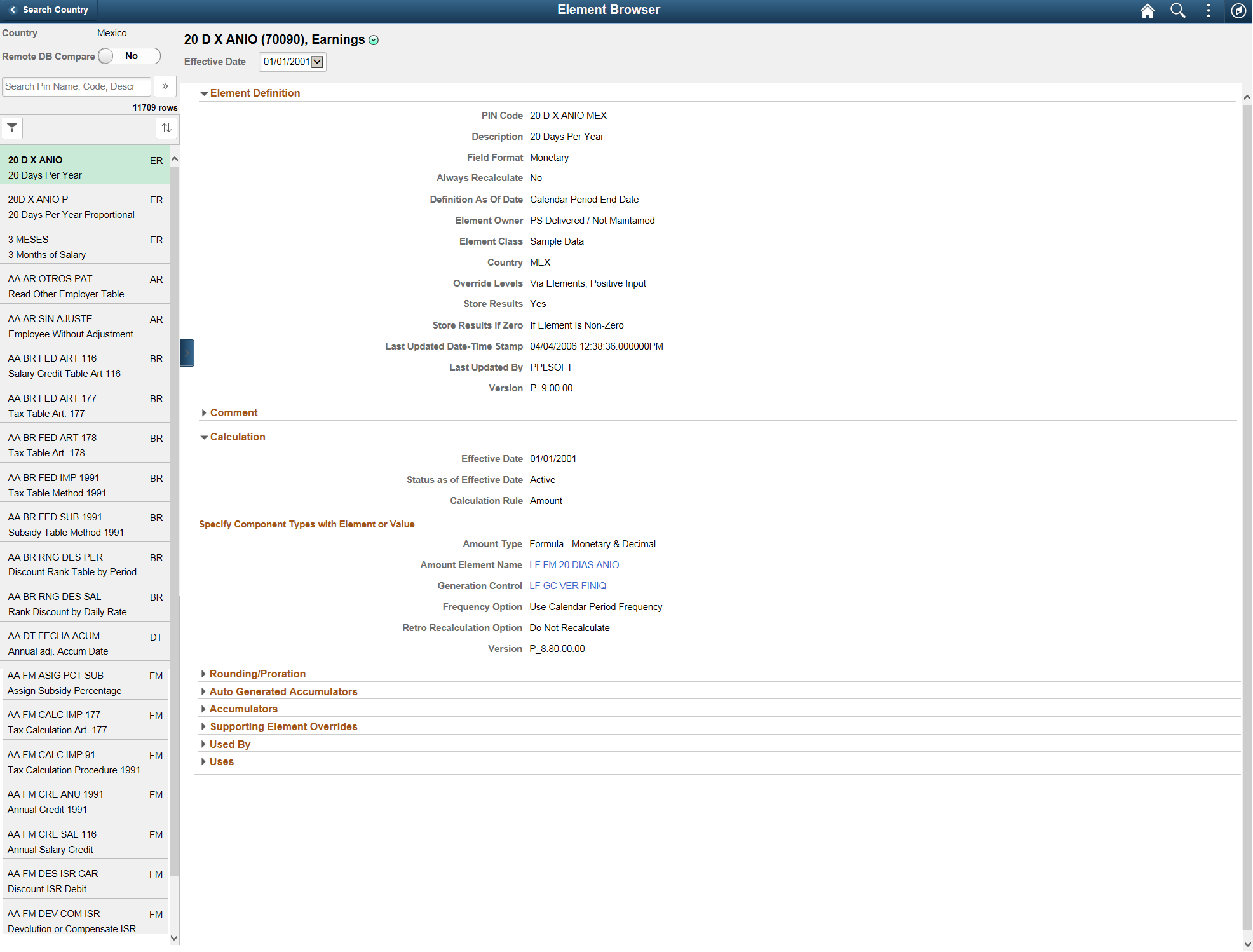 Element Browser page