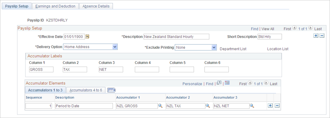 Payslip Setup page