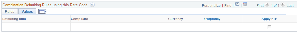 Comp Rate Code Table - Combination Rules page: Values tab