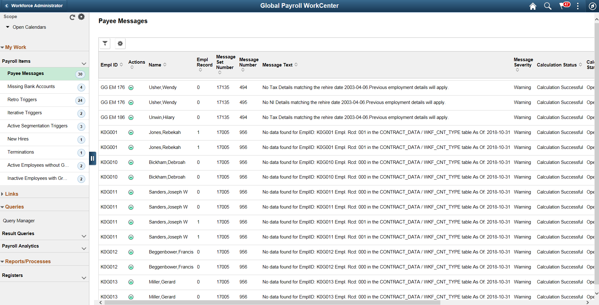 Payroll WorkCenter Landing Page
