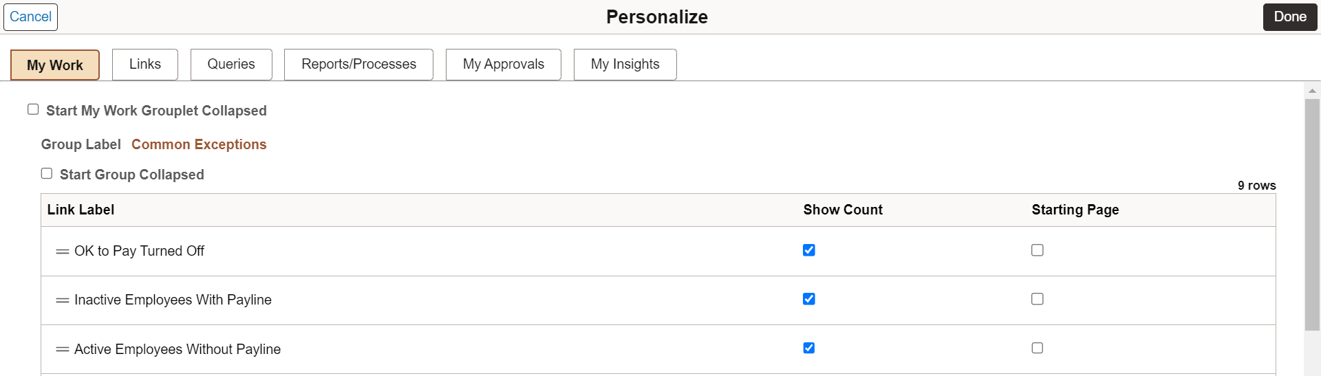 Personalize page