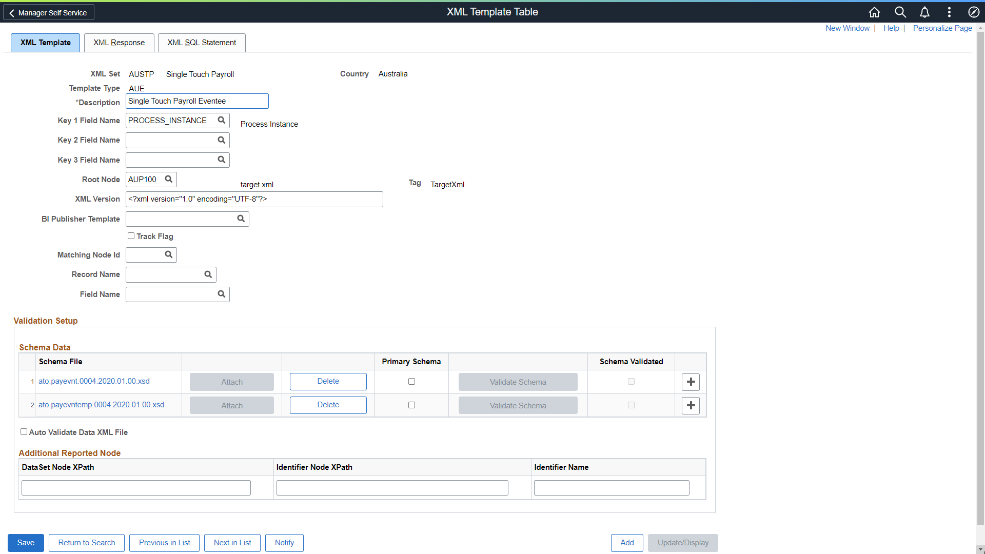 XML Template Page