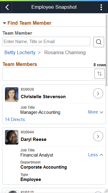 (Smartphone) Find Team Member page