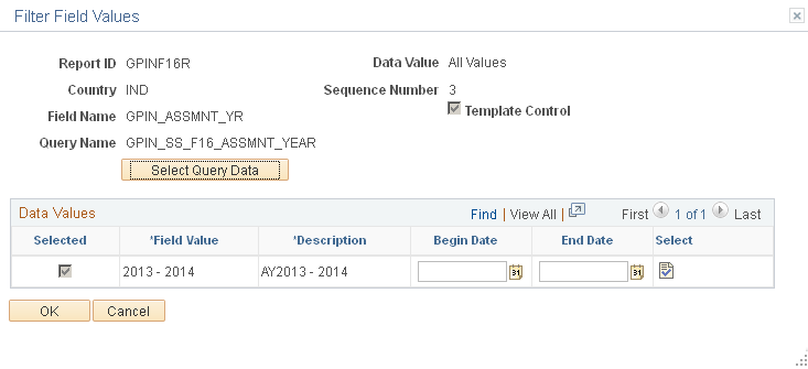Filter Field Values page