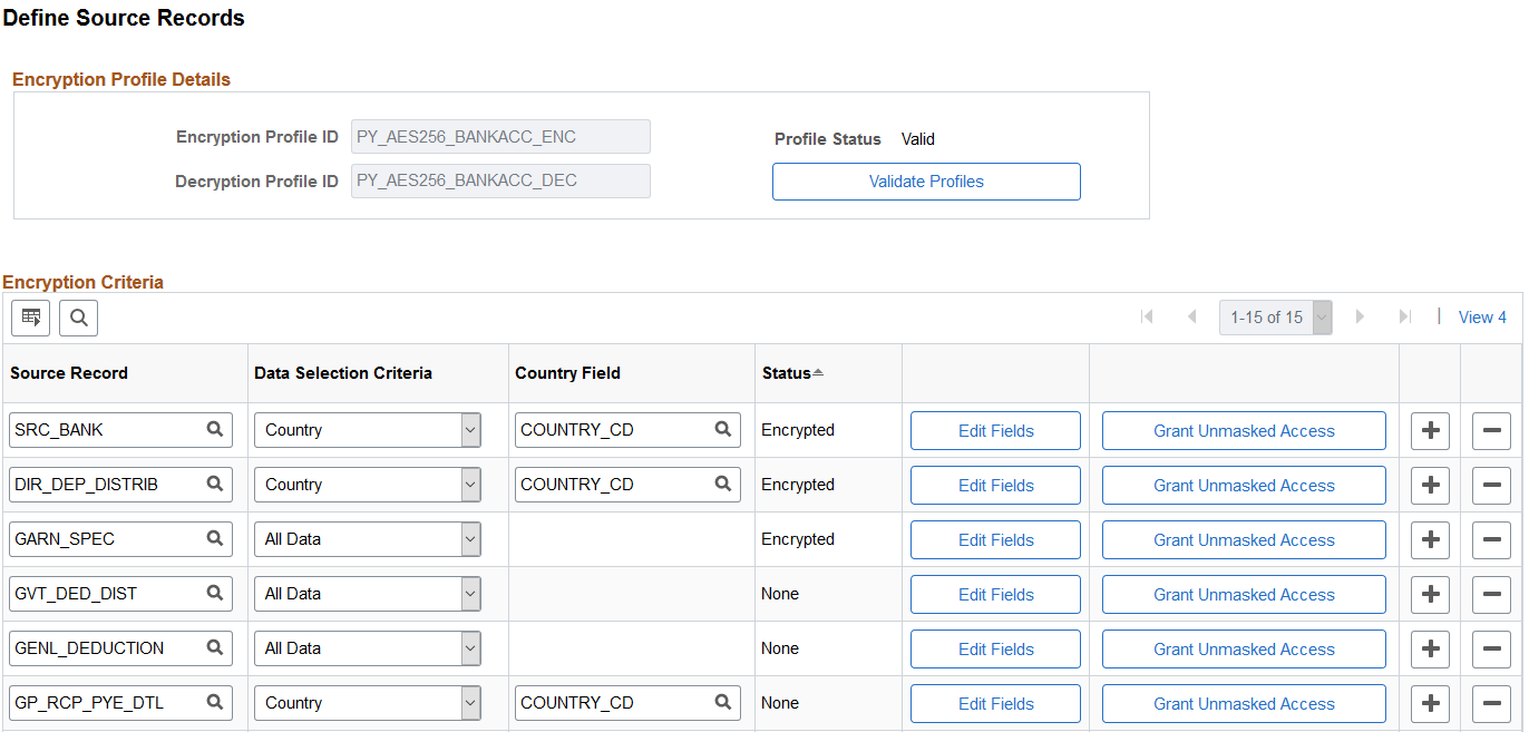 Define Source Records page
