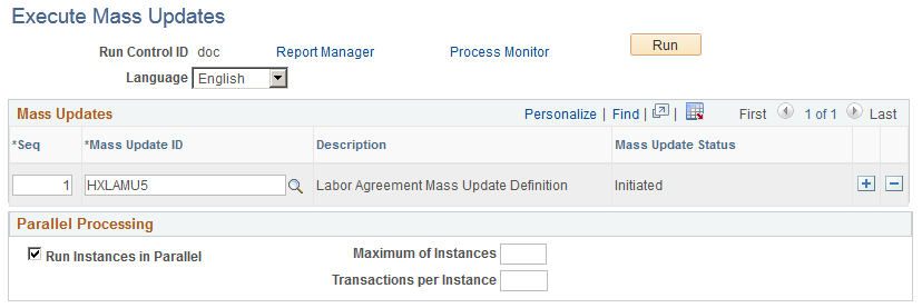 Execute Mass Updates page