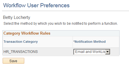 Workflow User Preferences page