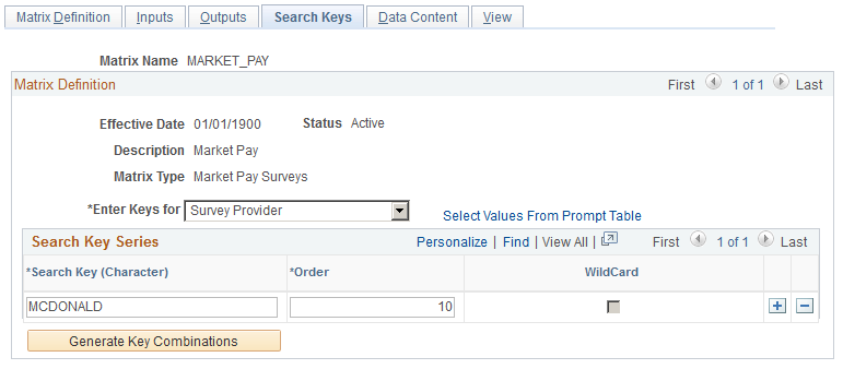 Search Keys page