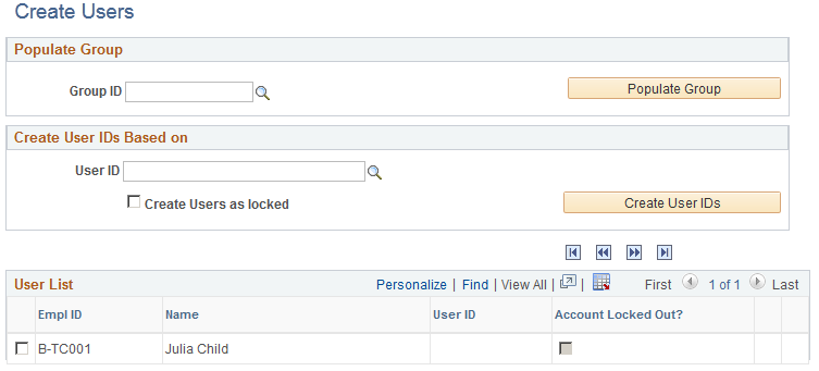 Create Users page