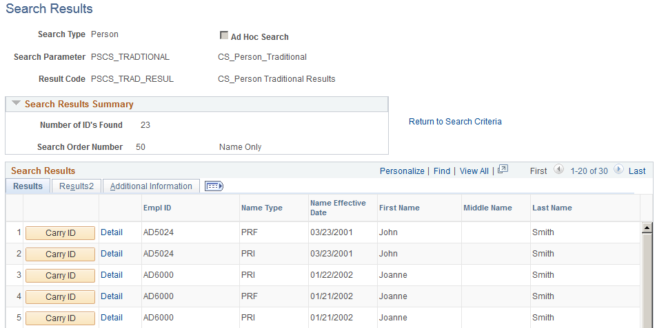 Search Results page