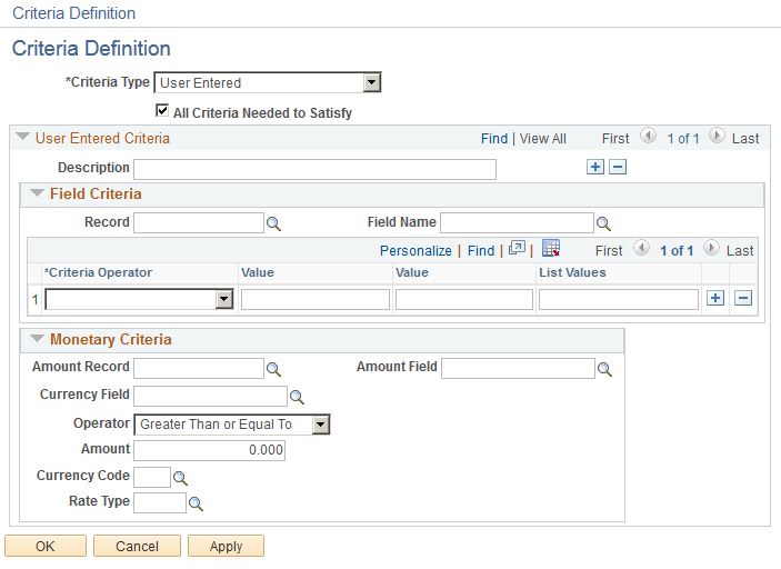 Defining processing criteria