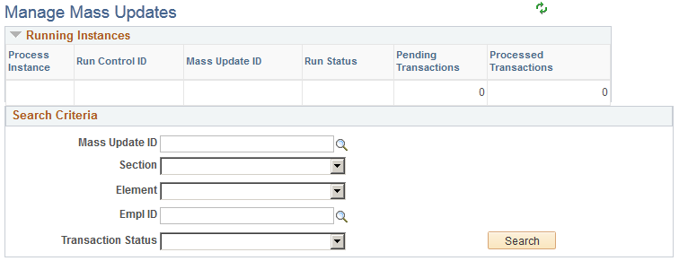 Manage Mass Updates page (1 of 2)