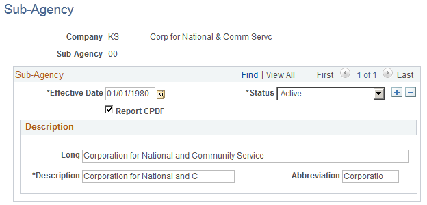 Sub-Agency page