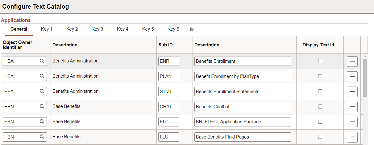 Configure Text Catalog page: General tab