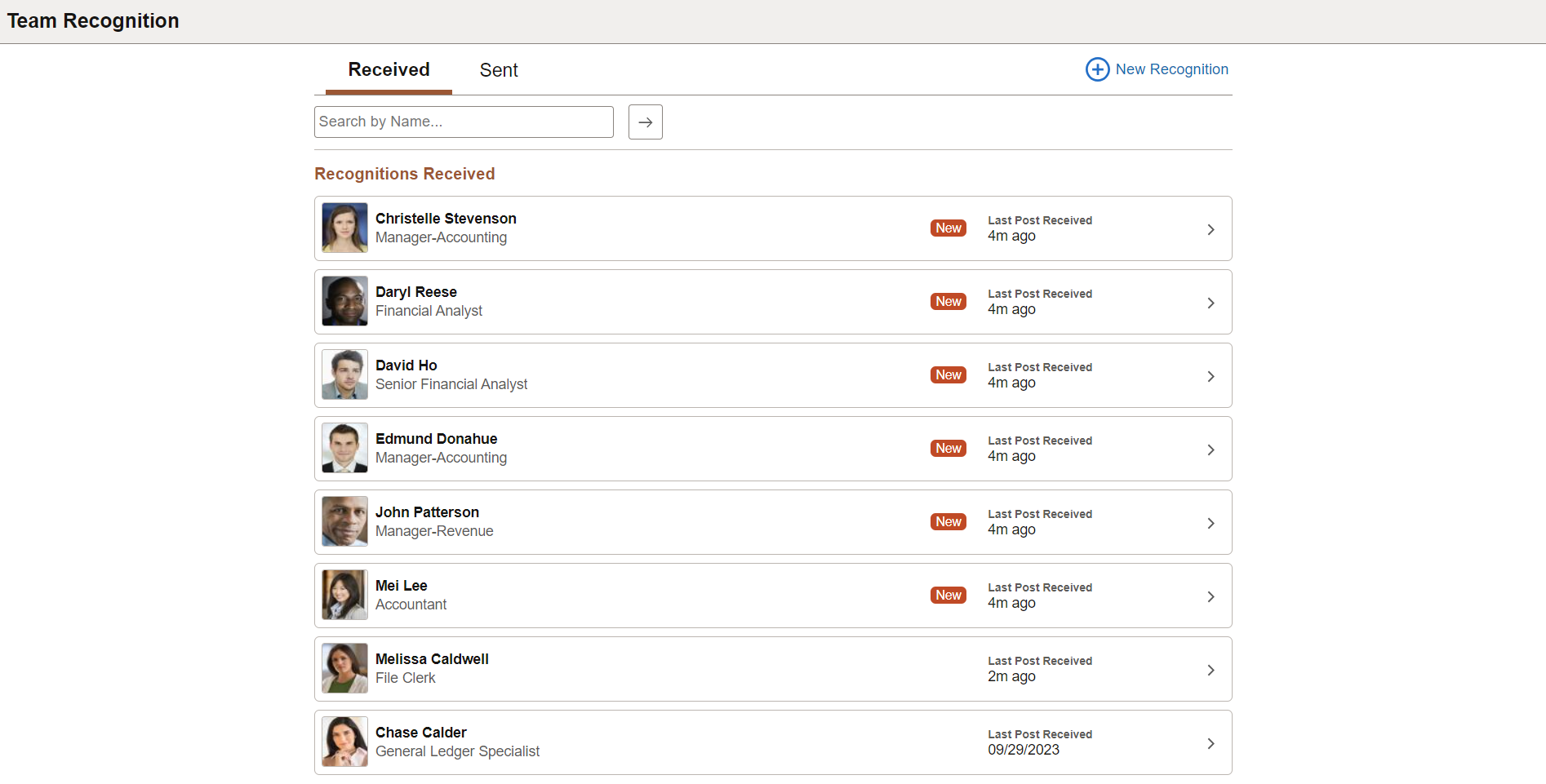 Team Recognition - Received page