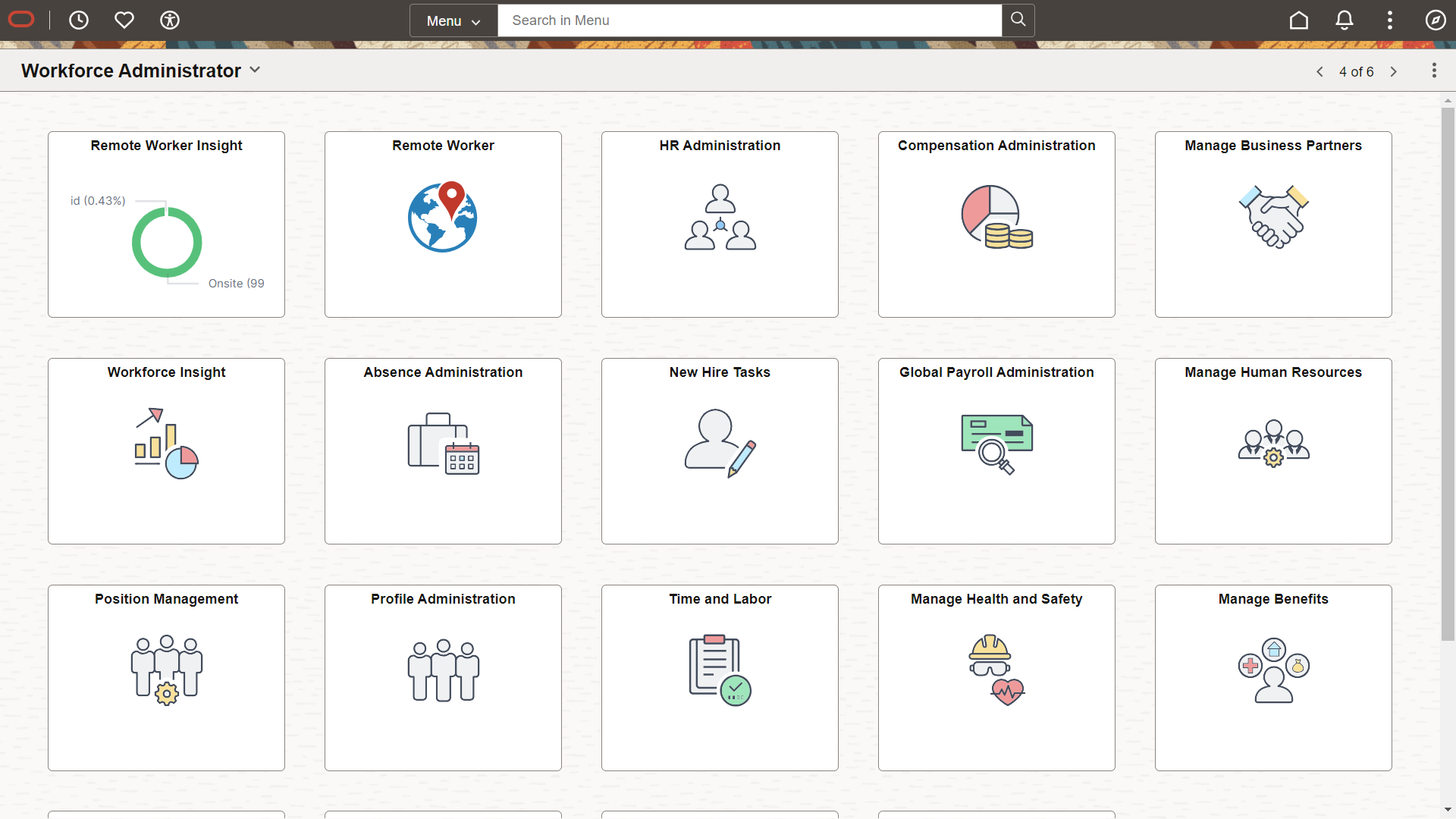 Workforce Administrator homepage
