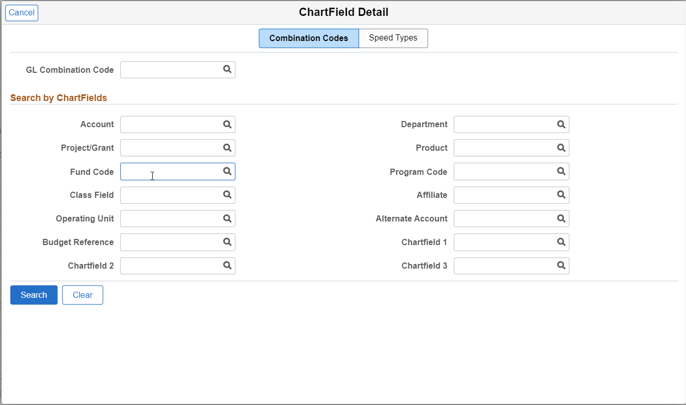 Fluid Search Combination Codes Page