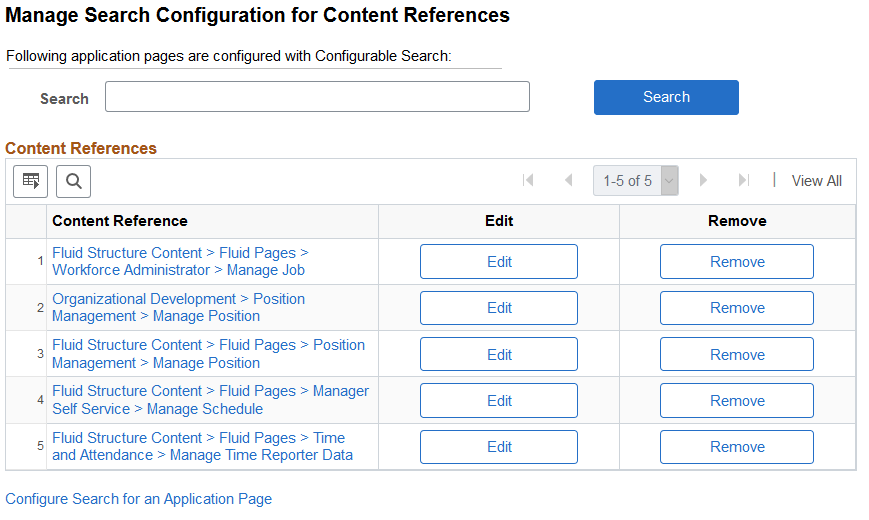Manage Search Configuration for Content References page