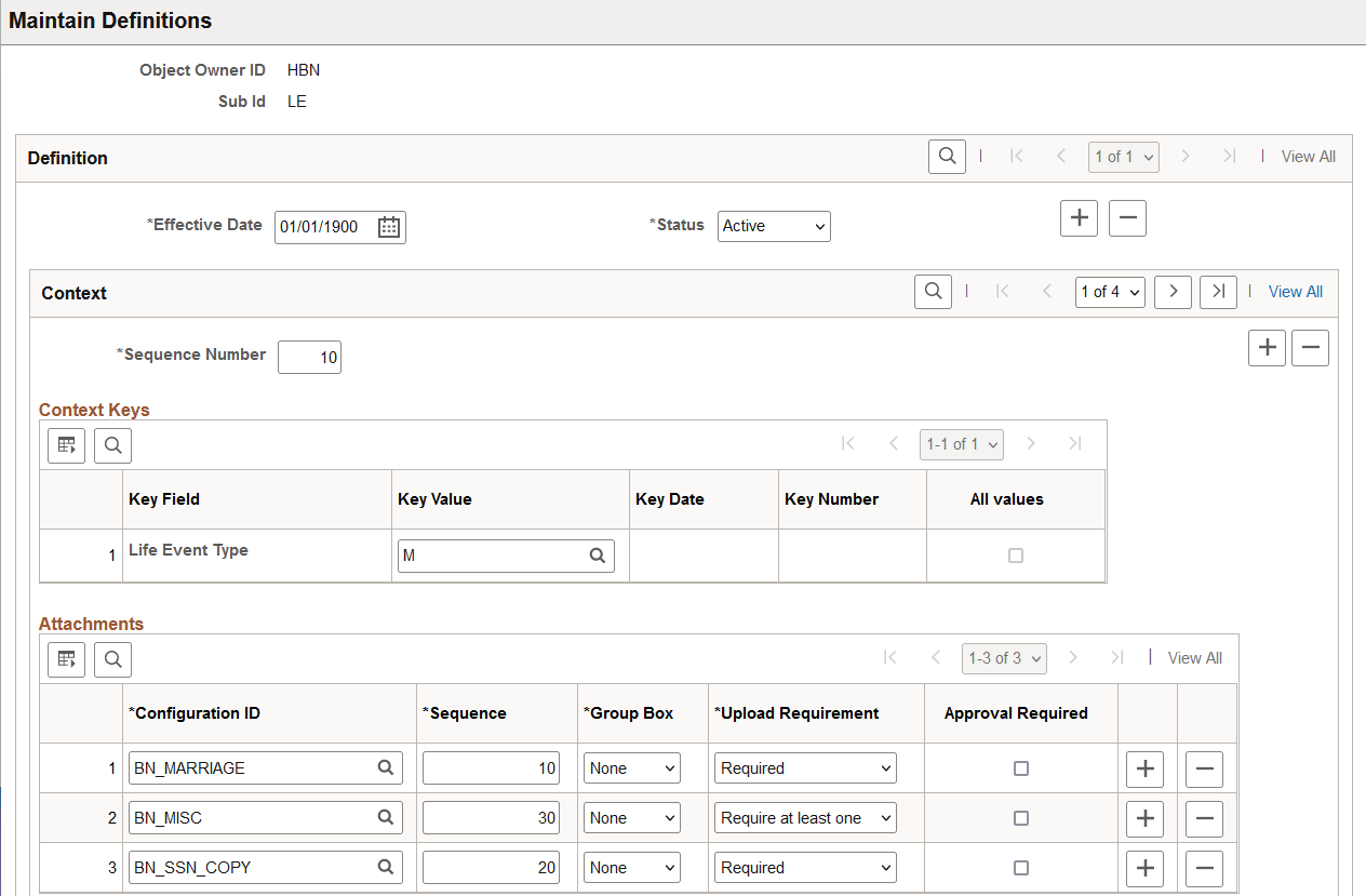 Maintain Definitions Page for the HBN object owner ID
