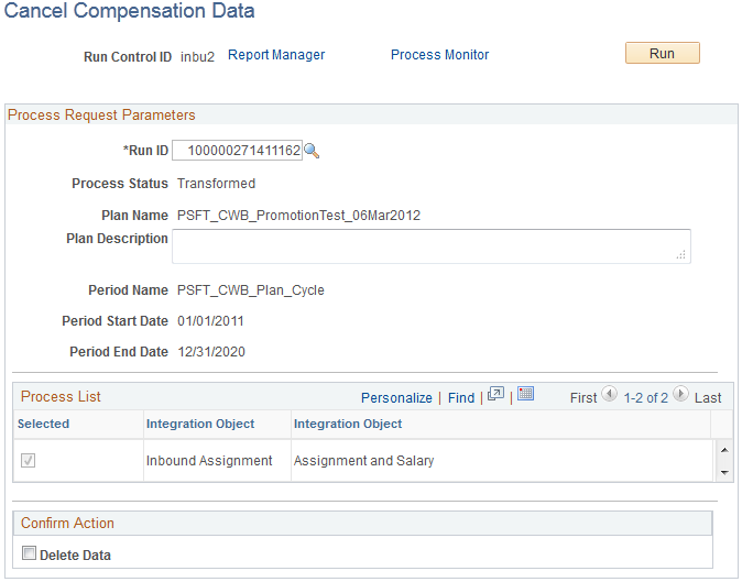 Cancel Compensation Data page