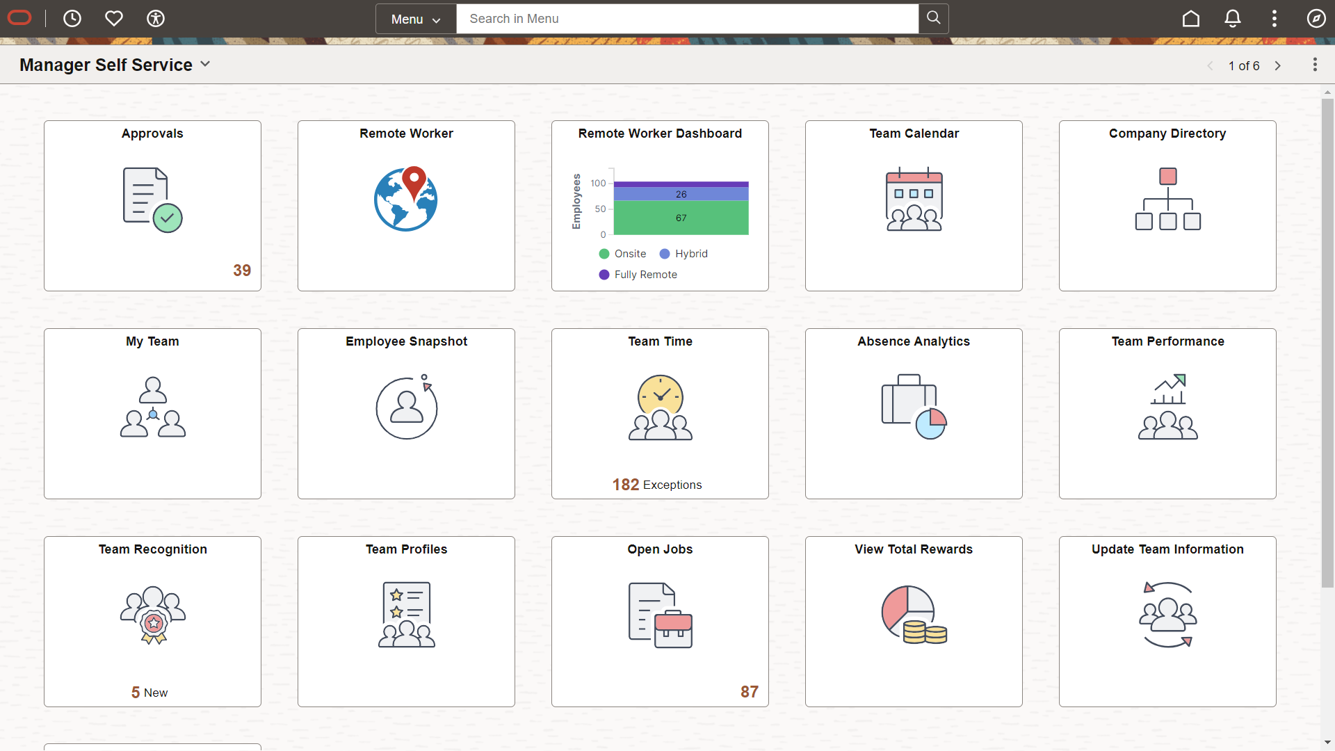 Manager Self Service homepage