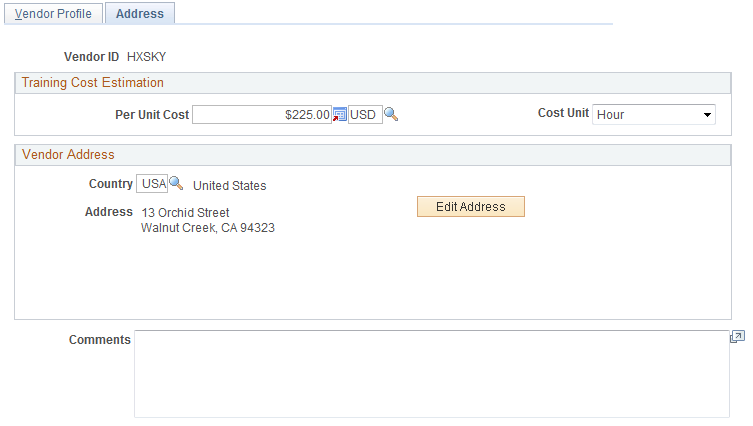 Vendors - Address page