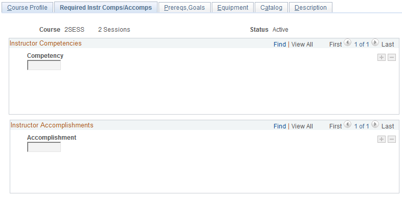 Courses - Required Instr Comps/Accomps page
