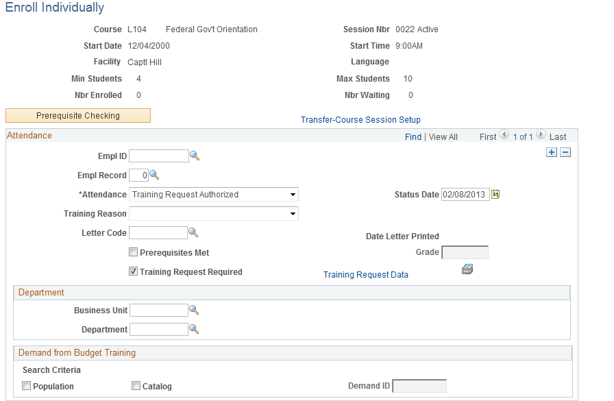 Enroll Individually page showing the federal fields