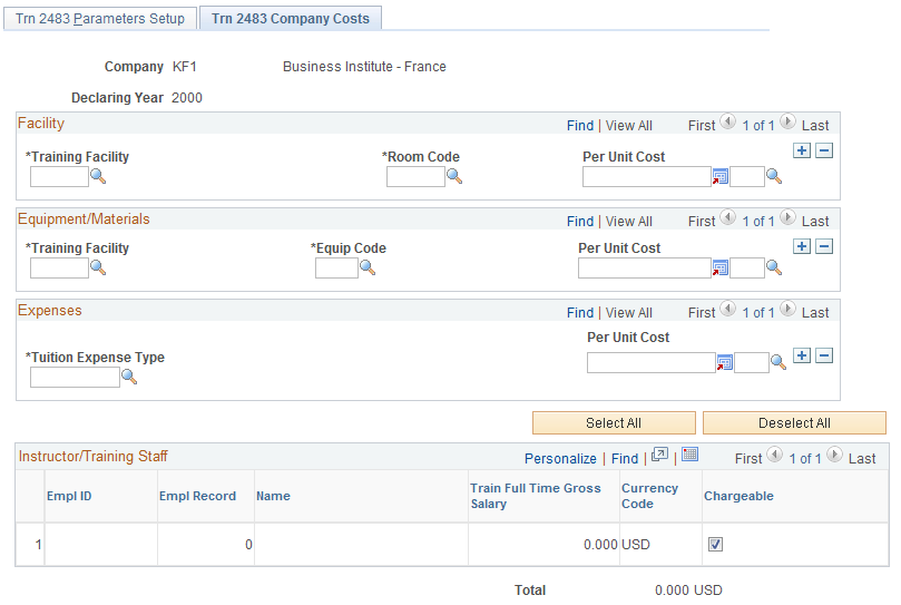 Trn 2483 Company Costs page