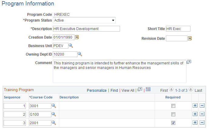 Program Information page