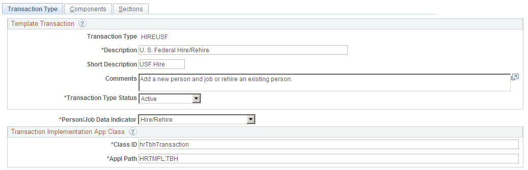 Template Transaction Type - Transaction Type page
