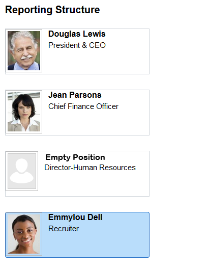 Profile - Reporting Structure page displaying an empty position