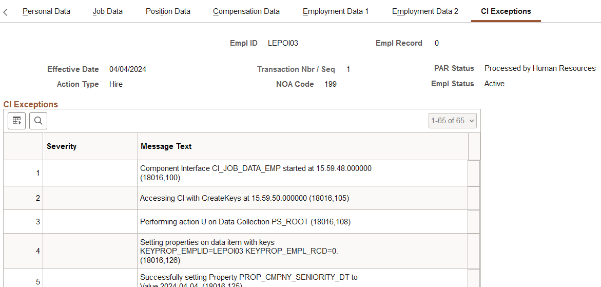 CI Exceptions page