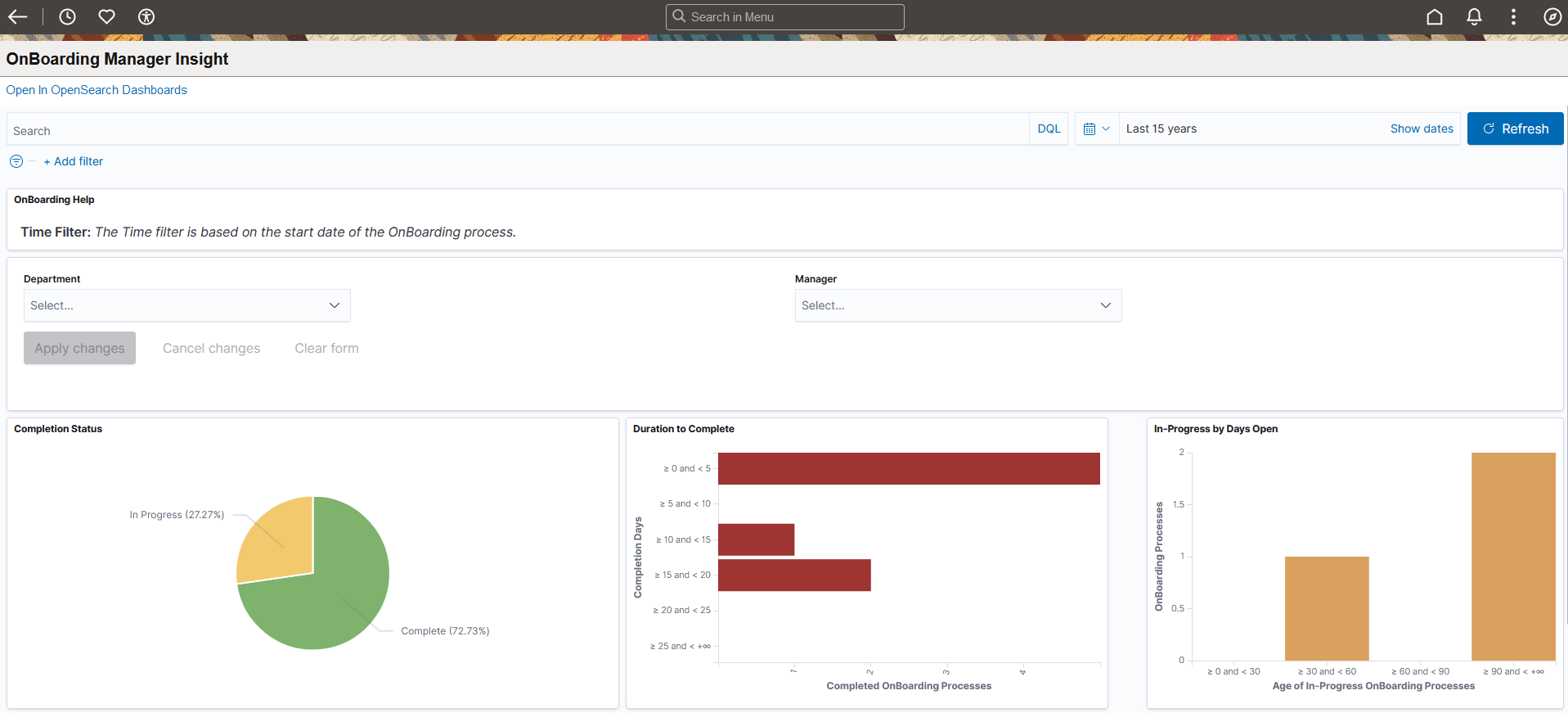 OnBoarding Manager Insight dashboard for managers (1 of 2)