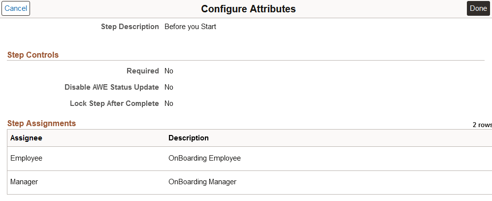 Assignees for the Before you Start step on the OBDMULT template