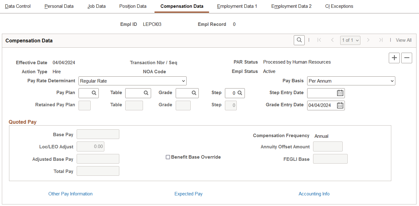 Compensation Data page