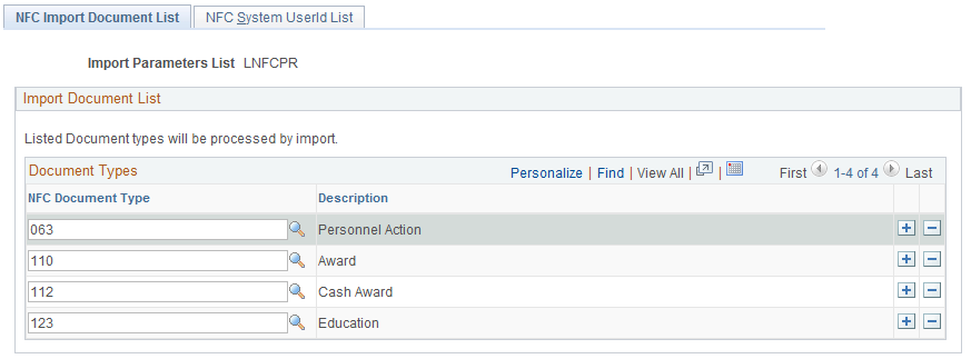 NFC Import Document List page
