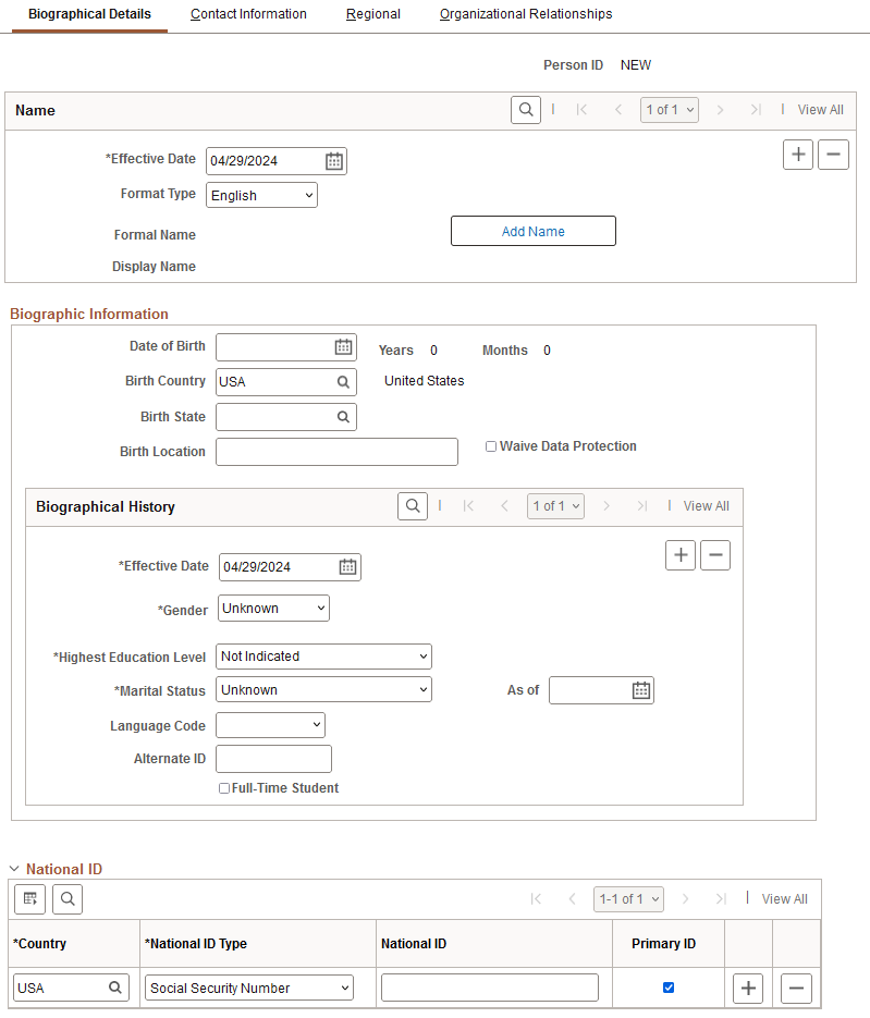 Biographical Details page