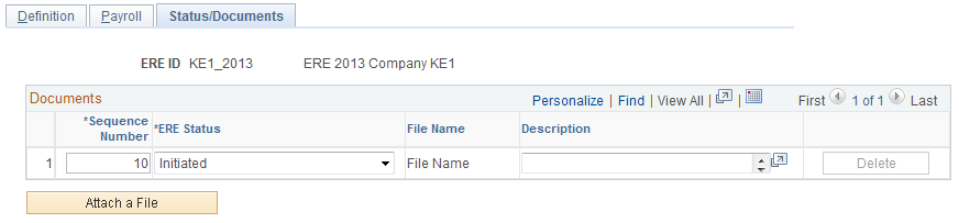 ERE Data ESP - Status/Documents page