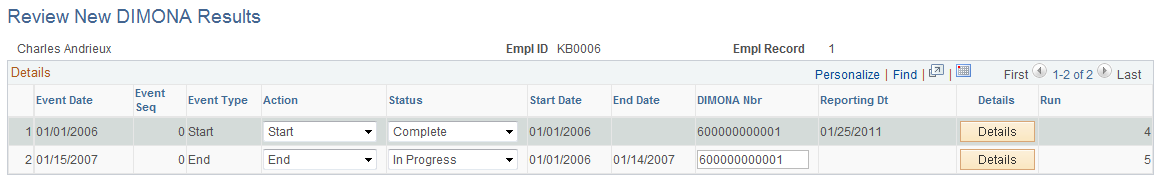 Review New DIMONA Results page
