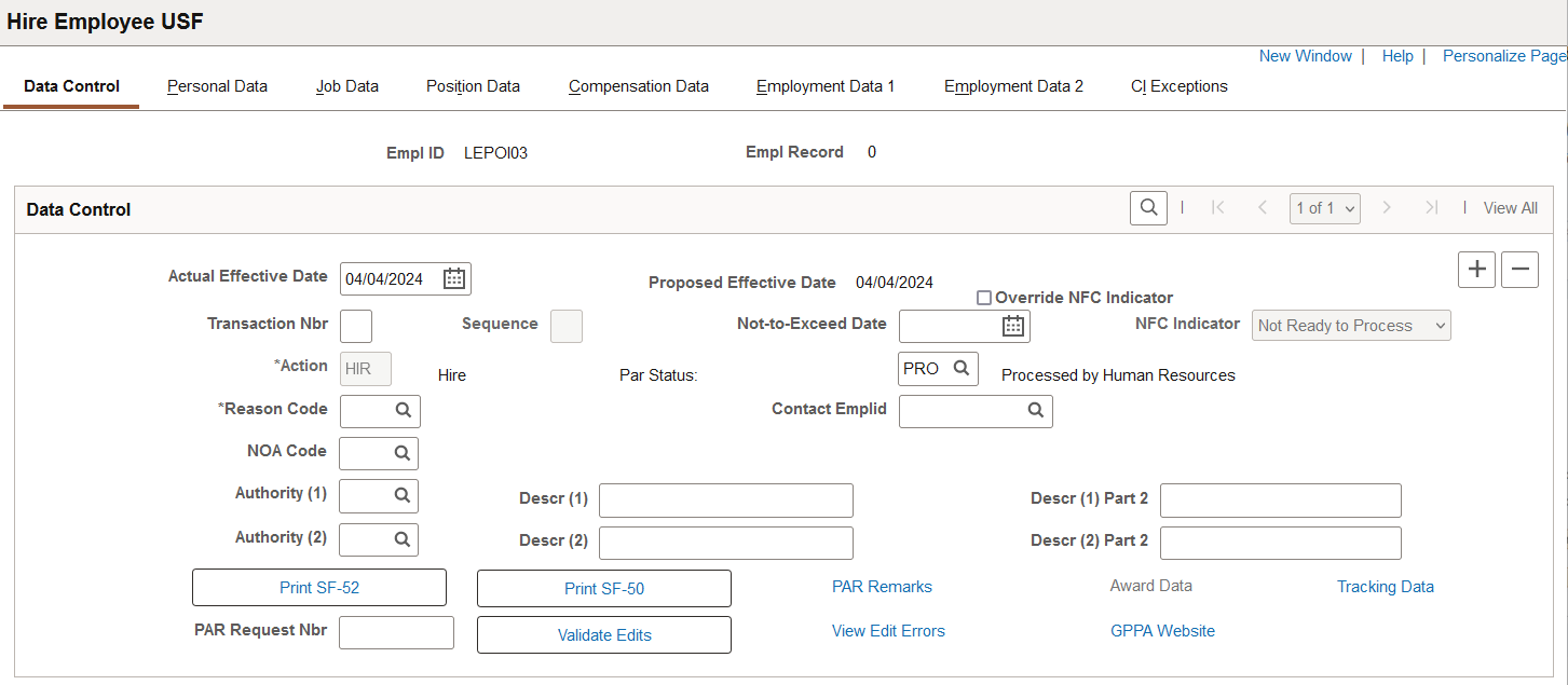 Data Control page