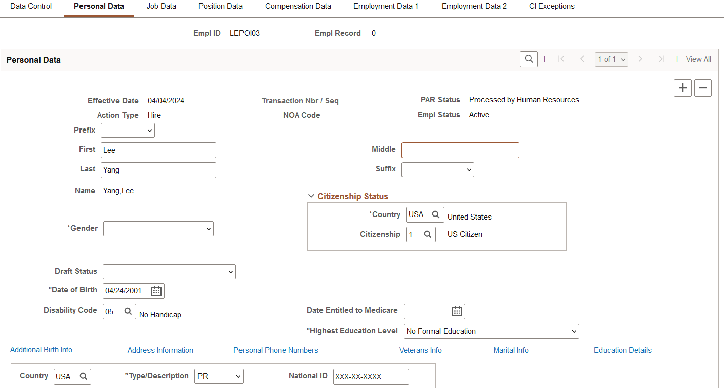 Personal Data page