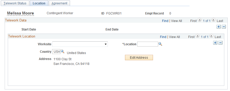 Maintain Teleworkers - Location page
