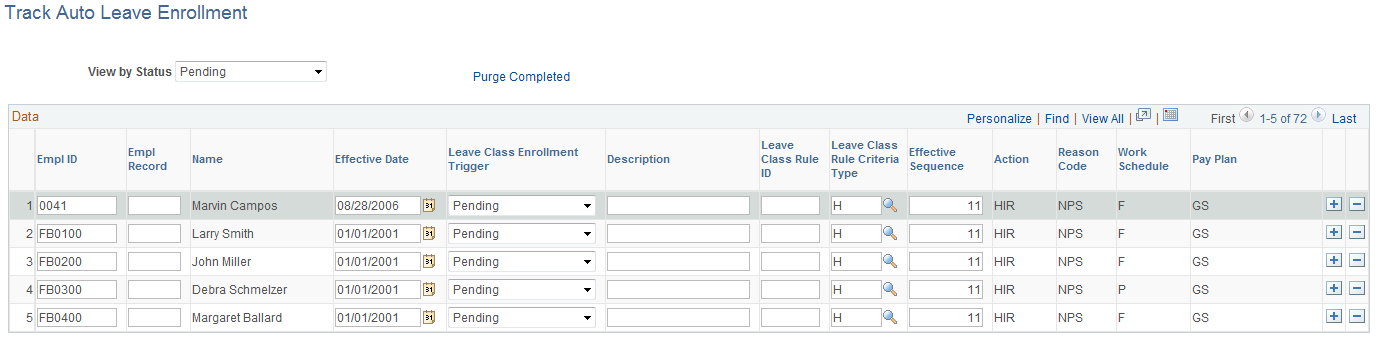 Track Auto Leave Enrollment page