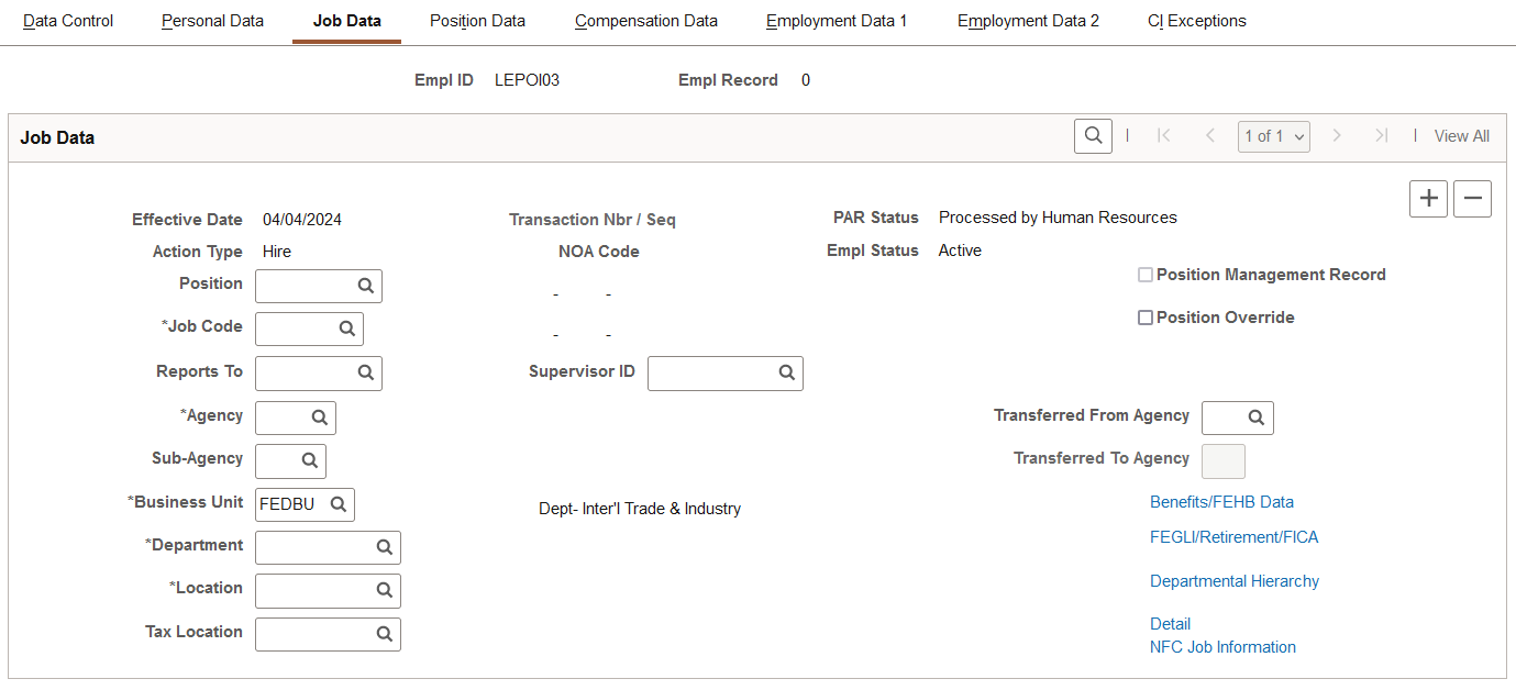 Job Data page