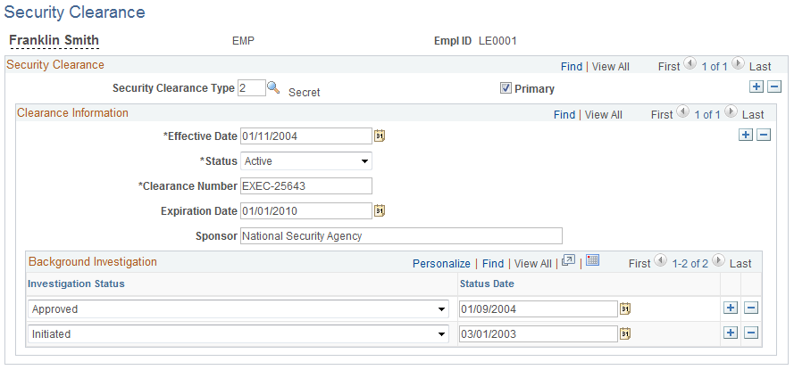 Security Clearance page