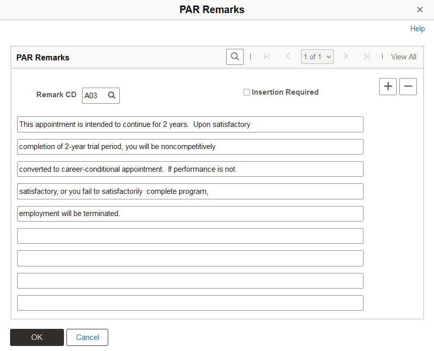 PAR Remarks page