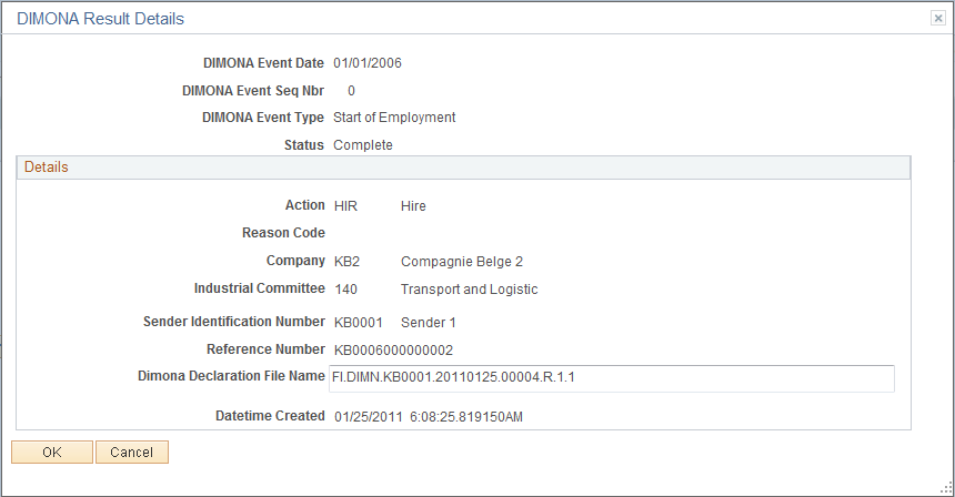 DIMONA Result Details page